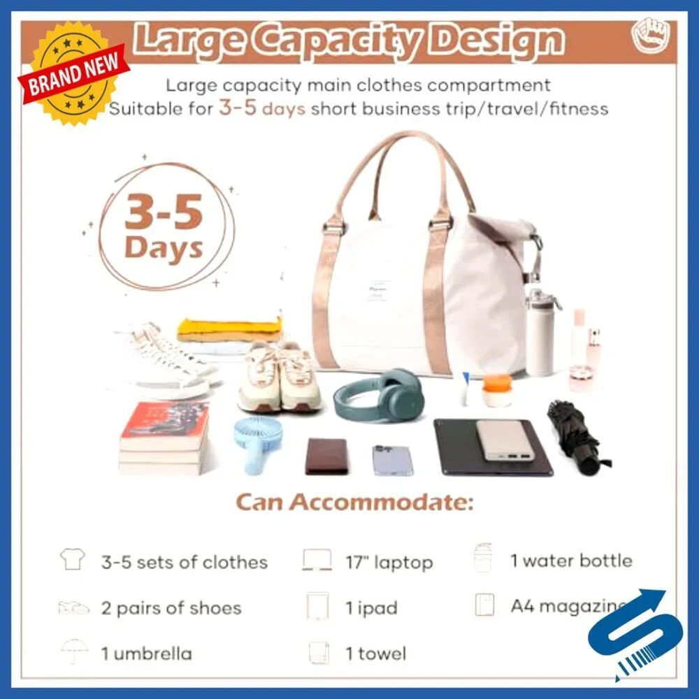Waterproof Gym Duffel Bag with Wet Pocket Trolley Sleeve Travel Sport Tote